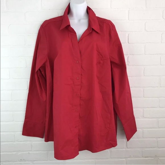 Lane Bryant Sz 26 Red Button Down Stretch Blouse - Picture 1 of 7